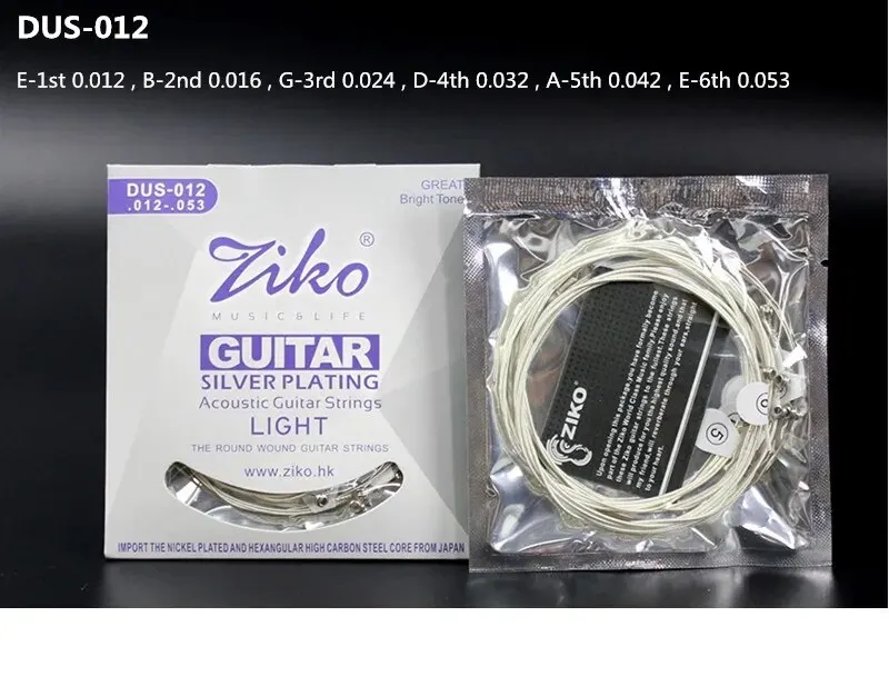 ZIKO DUS 010 011 012 Akustikgitarrensaiten, sechseckiger Kohlenstoffstahlkern, versilbert, Musikinstrumente, Zubehör, Teile – Detail 12