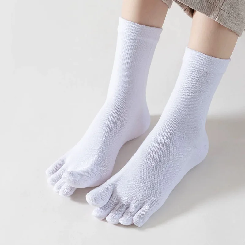 Yoga Five Finger Socks Woman Girl Compression Cotton Solid Non-Slip Middle Tube Pilates Fitness Harajuku Sport Toe Short Socks