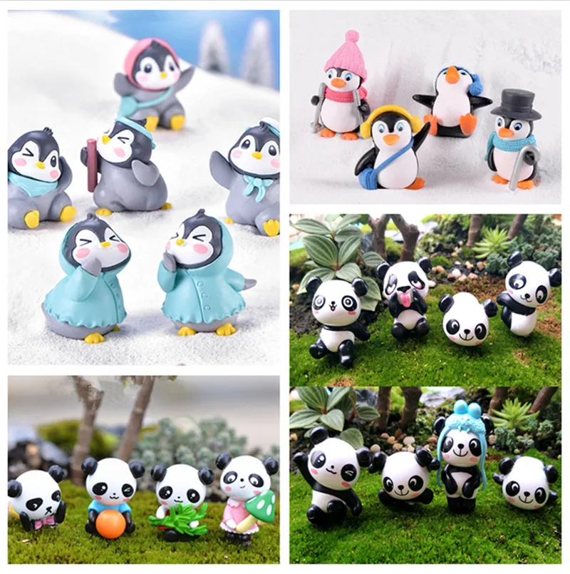 Cute Micro Kungfu Panda Decoration Mini Glow Animal Miniature Figurines Fairy Penguins Figurine Decor Bonsai Garden Ornaments