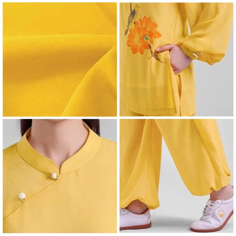 Women's Elegant Martial Arts Clothes Tai Chi Uniform Kung Fu Performance and Competition Costume Traditional Chinese Orange