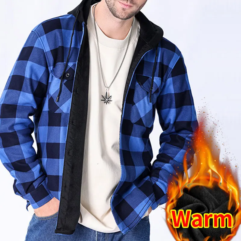 American size plus fleece thickened large size autumn and winter red plaid casual wear men\'s long-sleeved shirt without ironing