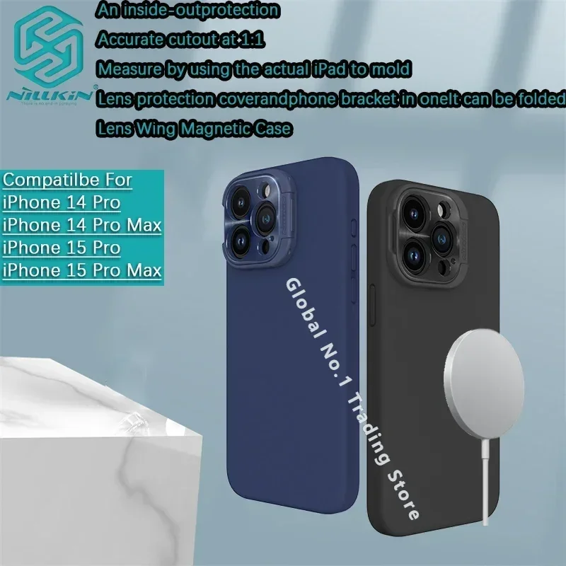 

Чехол для iPhone 15 Pro Max/14 Pro, магнитный чехол NILLKIN, кронштейн для объектива, защитный чехол, защитный чехол из ТПУ с рамкой для телефона