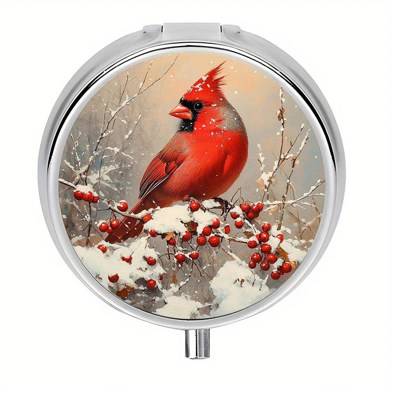 1-Piece Three-Compartment Storage Box, Winter Cardinal Theme Container, Storage Organizer, Decorative Vitamin Storage Bag, Can Be Placed in or Carried in a Handbag
