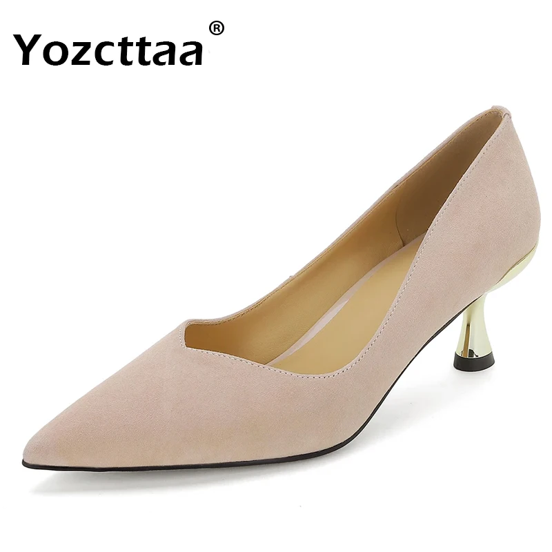 

Yozcttaa Size 34-39 Women Suede Real Leather Pumps Shoes Sexy Pointy High Heels Shoes Spring 2025 Office Ladies Elegant Dress