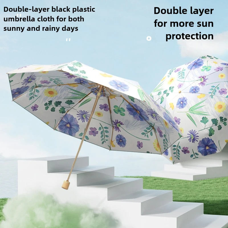 

8K umbrella, double-sided flower vinyl sunscreen umbrella, UV-proof weather and rain dual-purpose small fresh sun umbrella