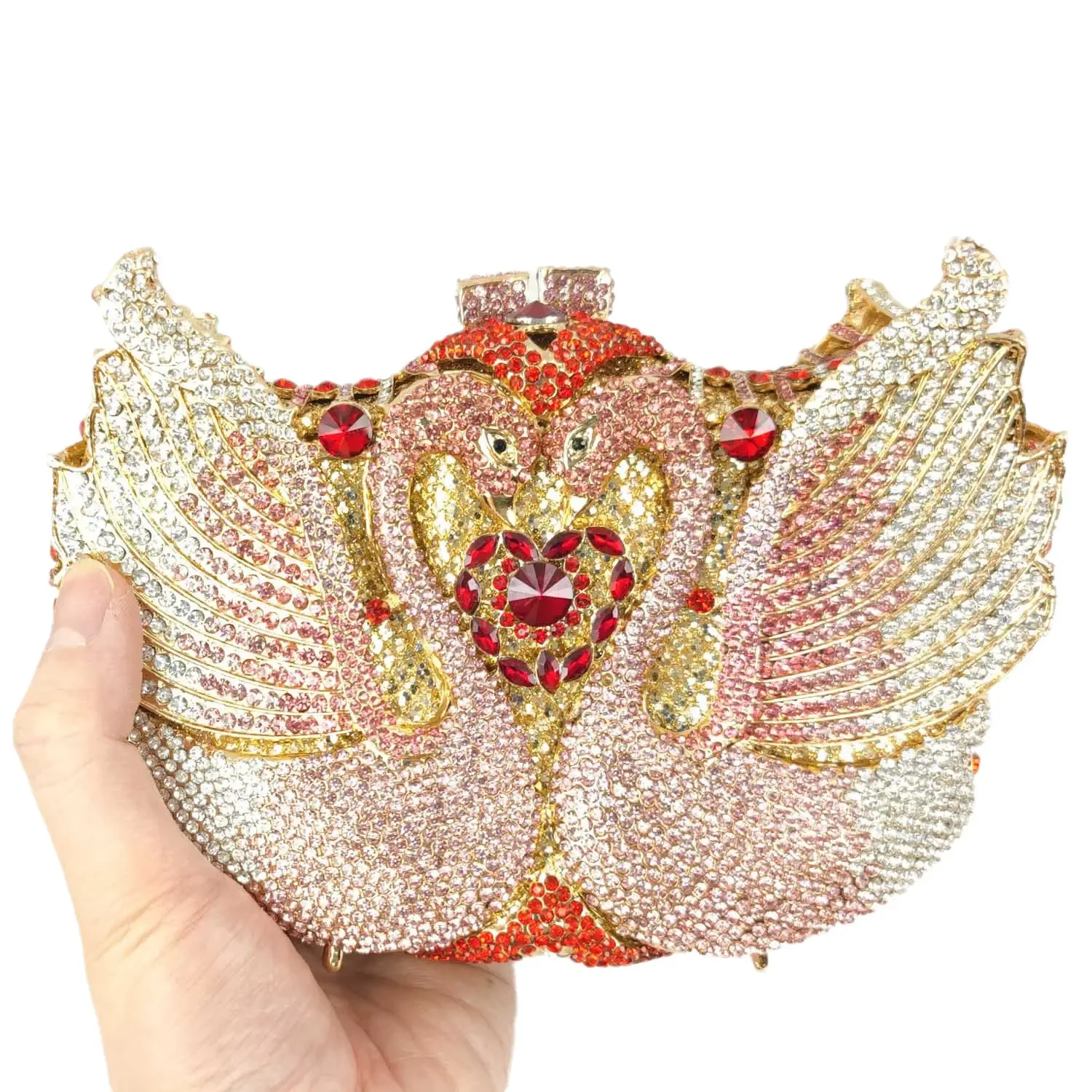 Boutique De FGG  (in stock) Women Swan Clutch Evening Bags Brides Animal Rhinestone Purses and Handbags Luxury Designer Bag