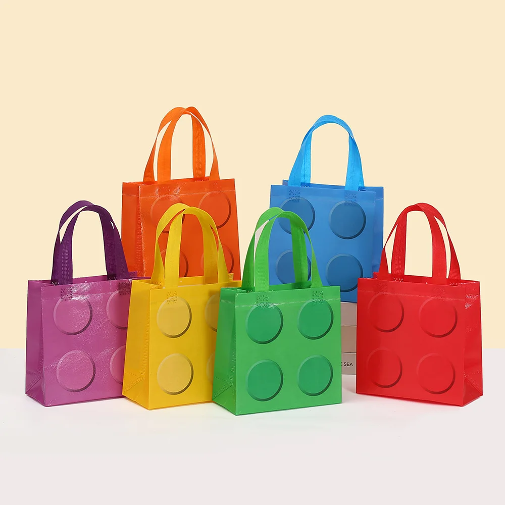 StoBag, Colorful Building Block-Themed Non-Woven Gift Bags, For Kids Birthday Party and Children's Day Supplies, 12/30Pcs