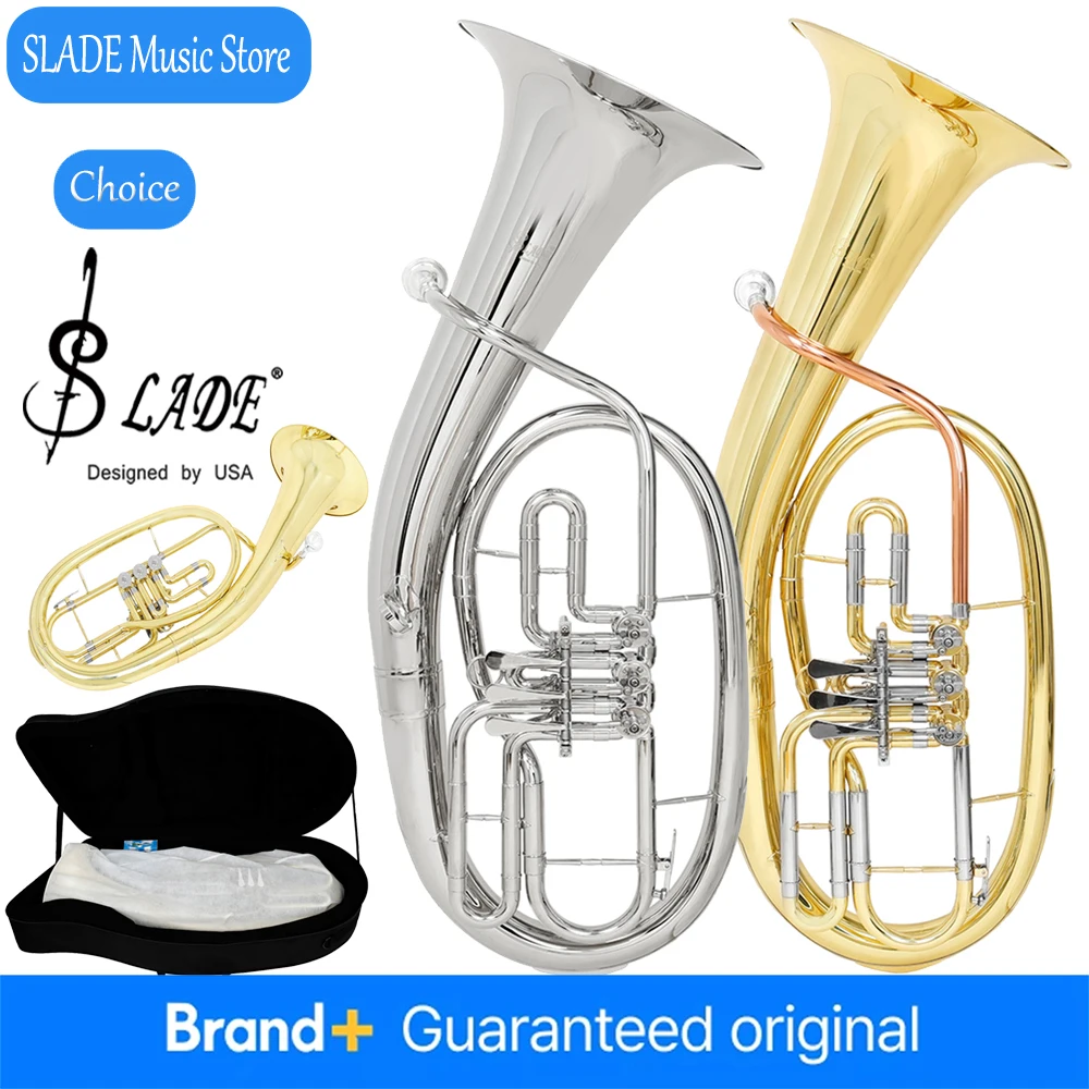 

Теноровый горн SLADE с 4 клавишами, эуфониум, латунный корпус, профессиональный музыкальный инструмент из латуни, комплект с аксессуарами: салфетки, перчатки, сумка
