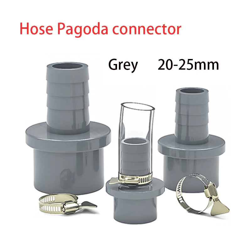 

1-10PC 20~25mm to 5/8/10/12/14/16/18/20mm Grey PVC Hose Quick Connector Hard Tube Plastic Pagoda Joint PVC Pipe Adapter Fittings