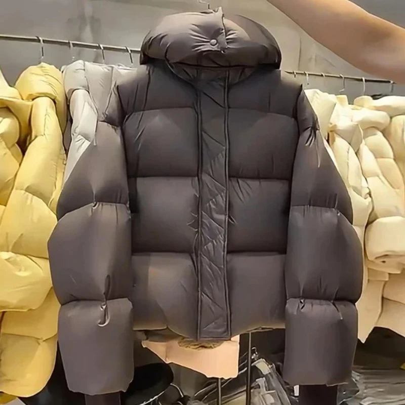 أزياء المرأة أسفل السترات 2025 جديد الإناث الوقوف طوق سترة منفوخة عارضة فضفاض مقنعين سترات