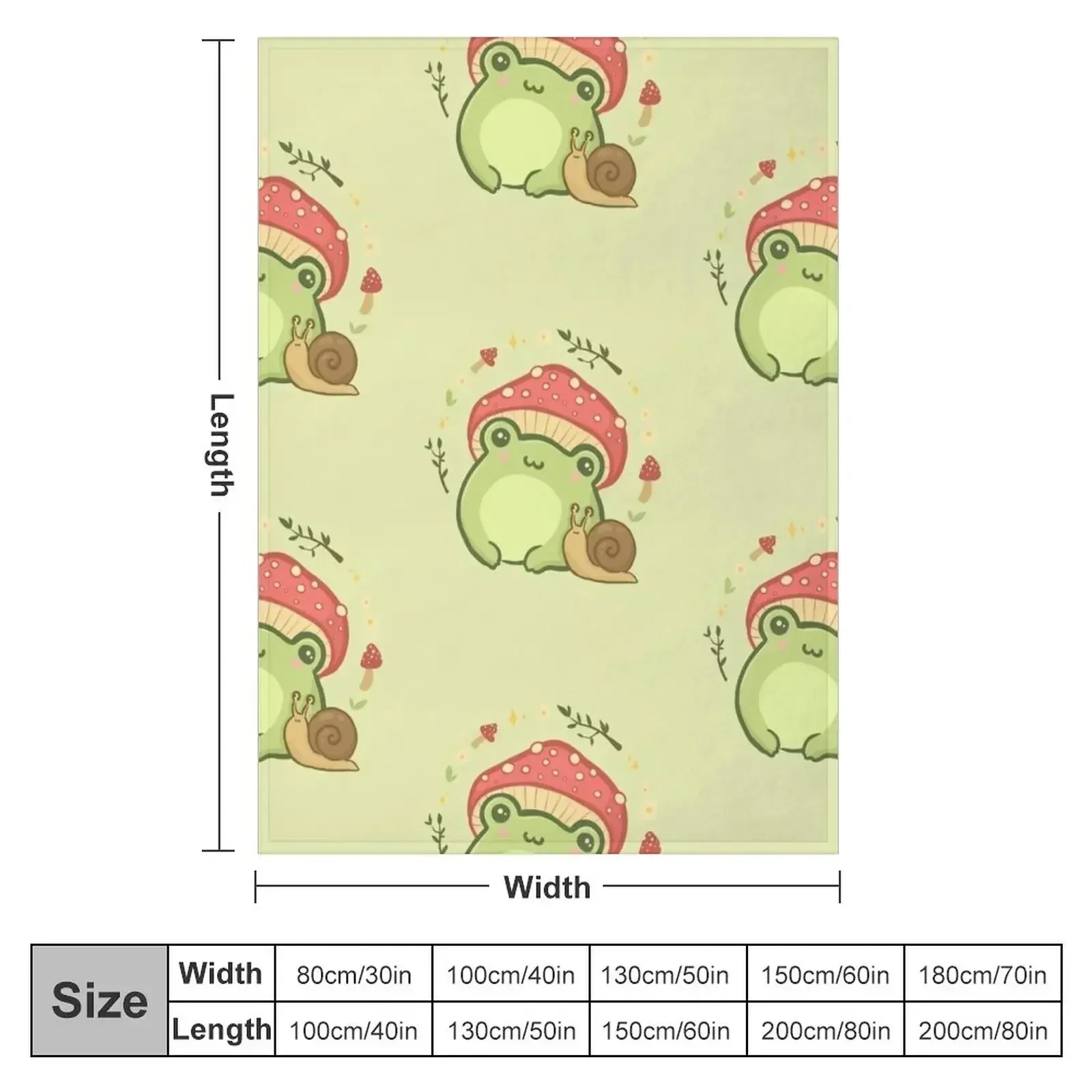 Super Cute Kawaii Frog with Toadstool Mushroom Hat Snail - Cottagecore Aesthetic Forggy Mushrooms - Amanita Muscar Throw Blanket