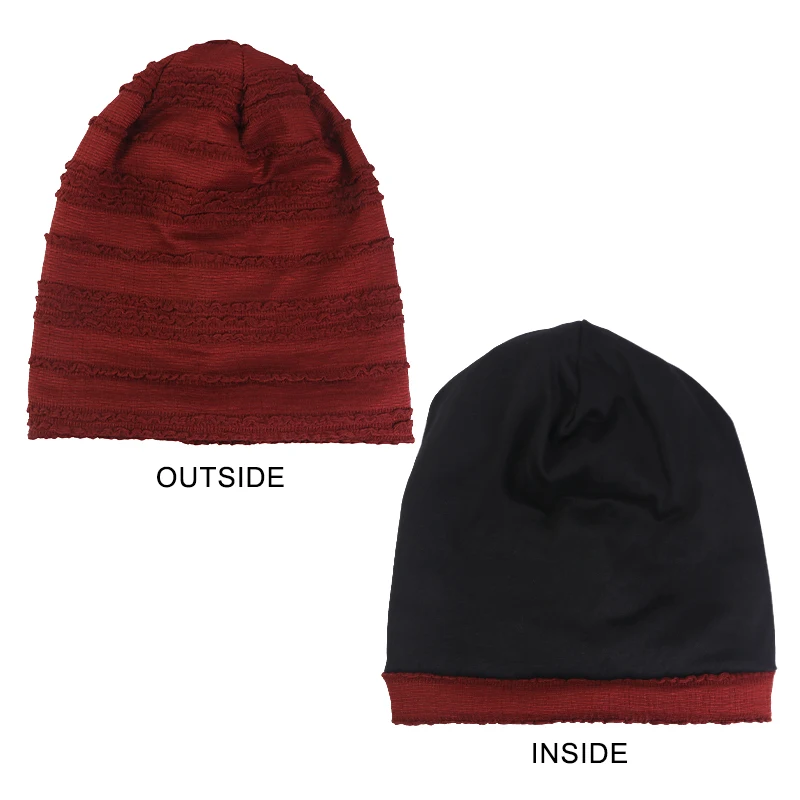 Neue doppellagige, plissierte Spitzen-Slouchy-Mütze, eleganter, geraffter Turban, Kopftuch, muslimischer Hijab, elastische, einfarbige Mütze, Chemio-Cap – Detail 3