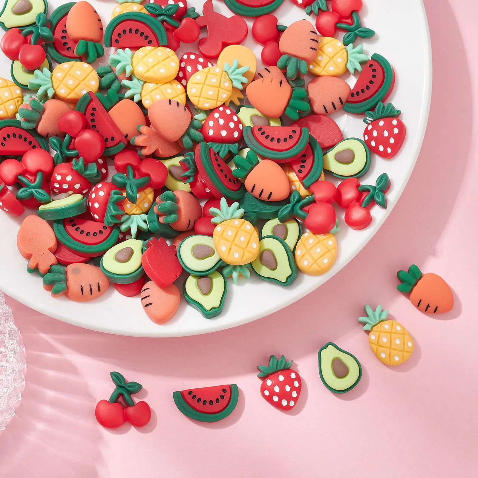 100Pcs 6 Styles Resin Fruit Flatback Charms Opaque Resin Cabochons Strawberry Avocado Cherry Embellishments for DIY Craft Making image 5