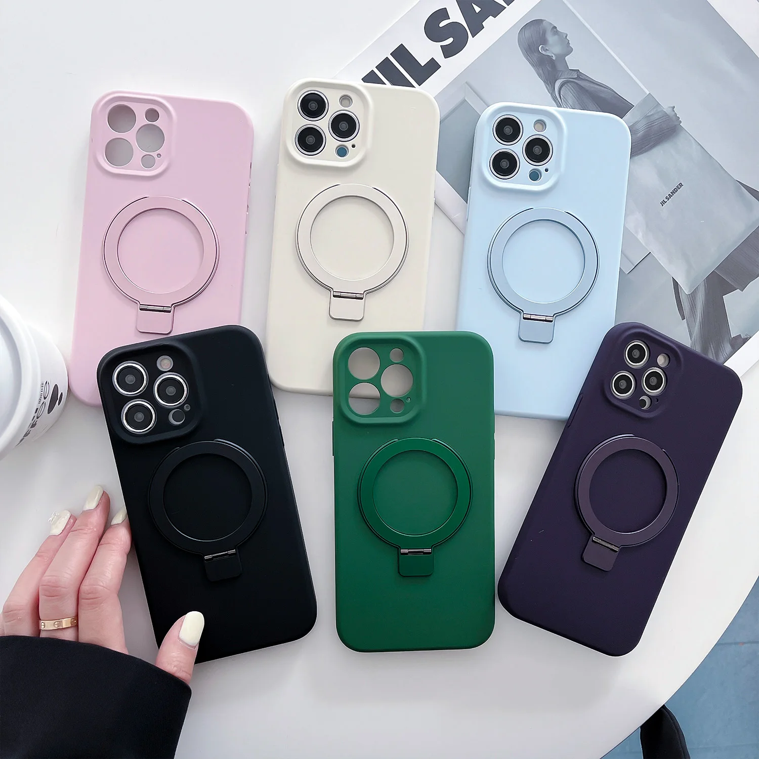 

Original Magnetic Phone Case for Iphone 13 14 15 Pro Max INS Luxury Simple Pure Color Stand Full Coverage Phone Cover
