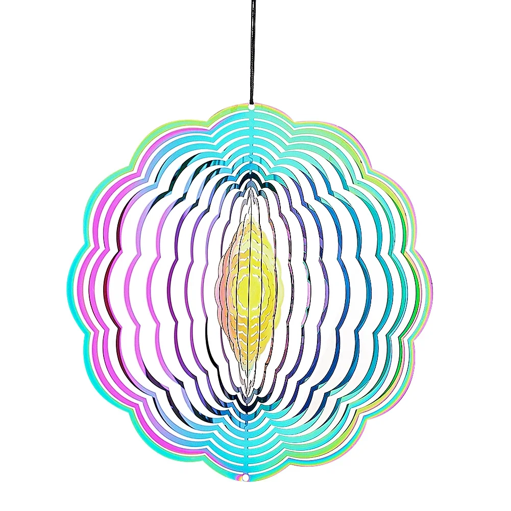 Mandala in acciaio inossidabile Wind Spinner Turn 3D Gradient Color Flower DIY Wind Chimes sculture Suncatcher Garden Hanging Decor