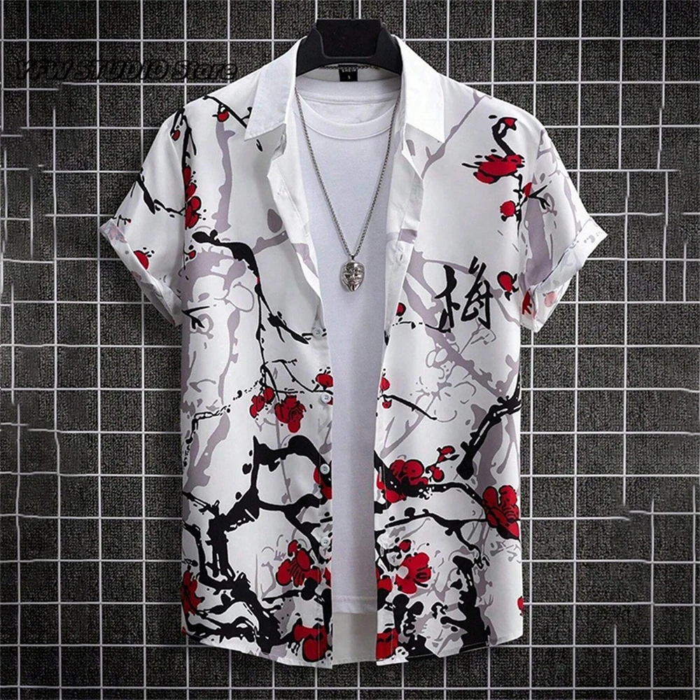 Summer 3D Graffiti Blossom Printed Shirts for Men Fashion Streetwear Long Sleeve T Shirt Unisex Hawaiian Shirts Blouses