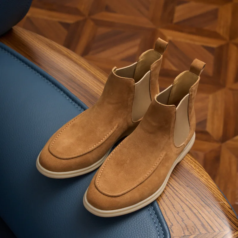

Men Chelsea Boots Made Genuine Leather Solid Color Comfortable Breathable Classic Retro Business Men Boots