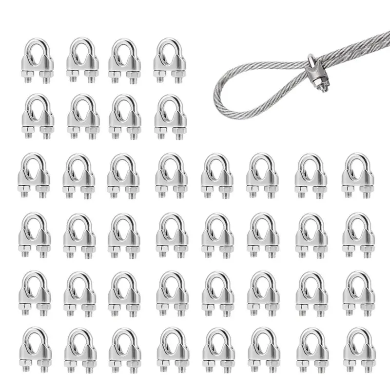 40-Pack 4Mm Wire Rope Clamps 304 Stainless Steel U Bolts Cable Clamps For Steel Wire, Washing Lines