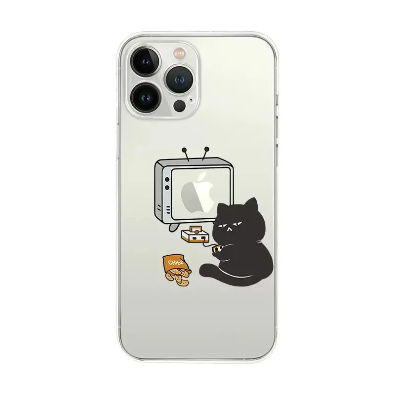 Divertente cartone animato gatto trasparente cassa del telefono per iPhone 16 14 13 12 11 15 Pro Max 7 8 14 Plus SE3 X XR XS 13Mini animali