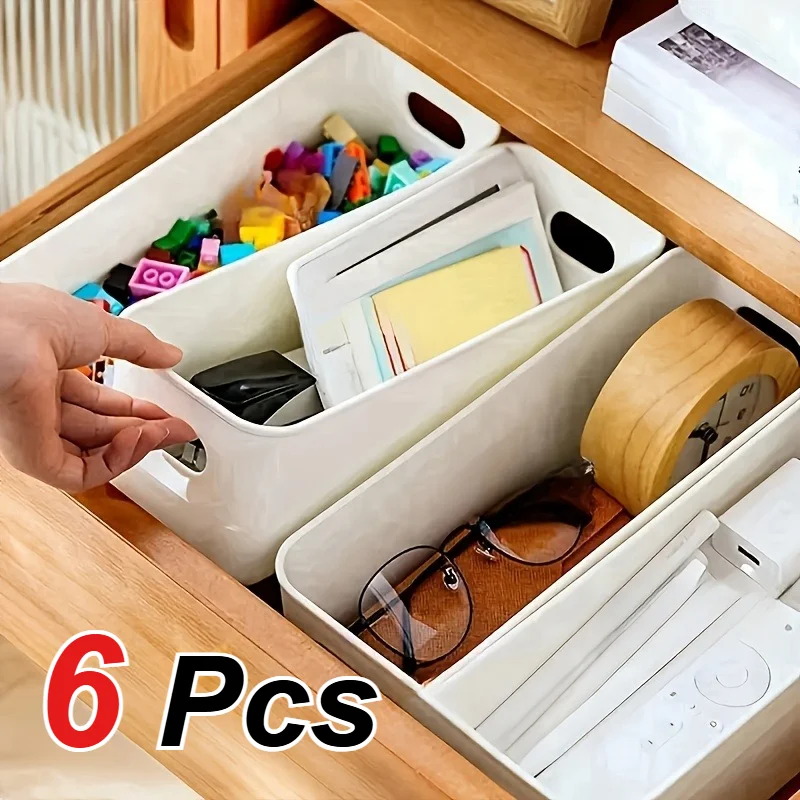 6 PCS Stackable Plastic Open Storage Boxes - Multifunctional Household Kitchen Living Room Desktop Miscellaneous Storage Boxes