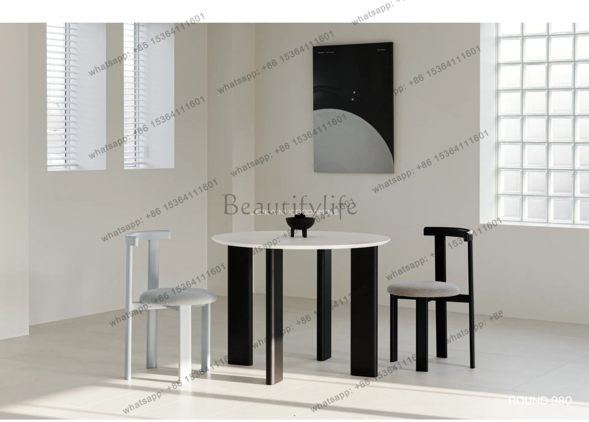 

Designer modern simple solid wood dining table and chairs painted casual coffee table small apartment round table