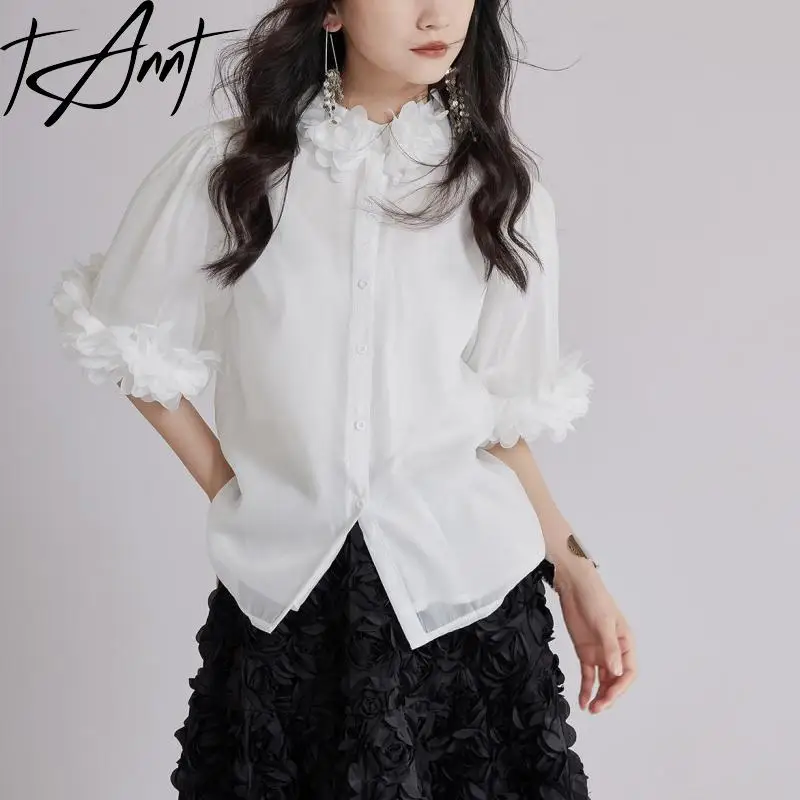 

Tannt Women Shirt Blouse Flower Patchwork Fashion Blouse Tops For Women Blue White Black Casual Loose Women Shirt 2025 New