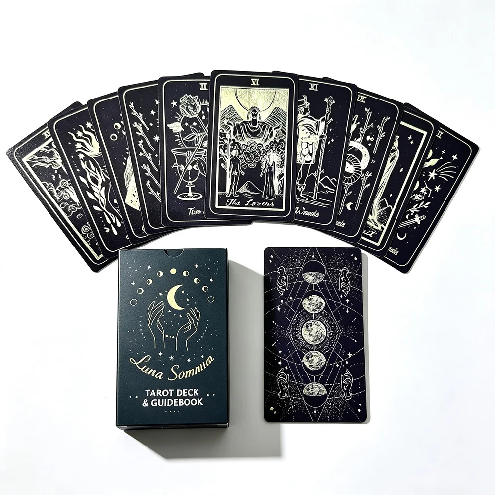 78 Sleeping Moon Tarot Cards (12x7cm), Mystical Symbol Patterned Cards, Perfect for Holiday Gifts, Board Games, and Tabletop Gam