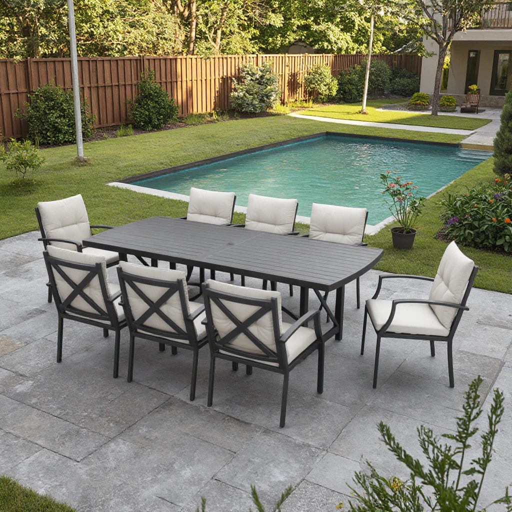 

Premium 9-Piece Antique Outdoor Dining Set Lightweight Aluminum All-Weather UV-Resistant Free US Shipping Home School Furniture