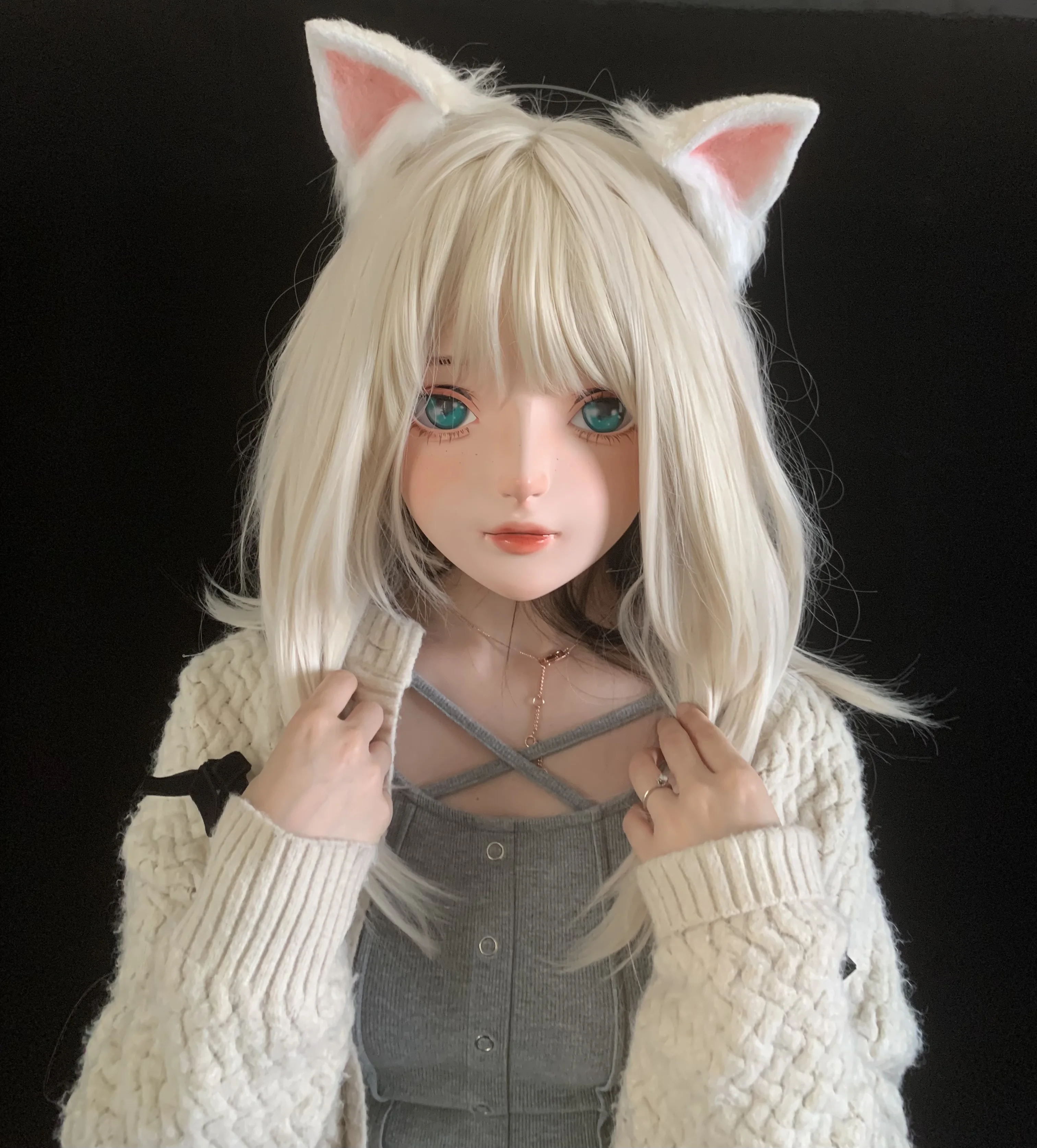 

(AL43) Top Quality Handmade Female Girl Resin Half Head Cosplay Japanese Role Play BJD Kigurumi Mask Crossdresser Doll