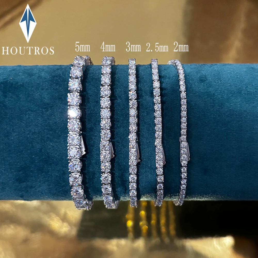 2-5mm D Color Full Moissanite Tennis Bracelet for Women Men S925 Silver Plated 18k White Gold Hidden Buckle Bracelet GRA Jewelry