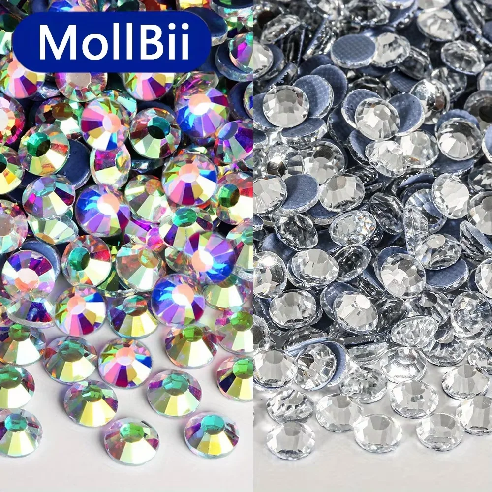 

MollBii SS3-SS30 Crystal Top Quality Strass Hot Fix Rhinestones Glitter Glass Iron On Rhinestone Crystal for Nail Art Decoration