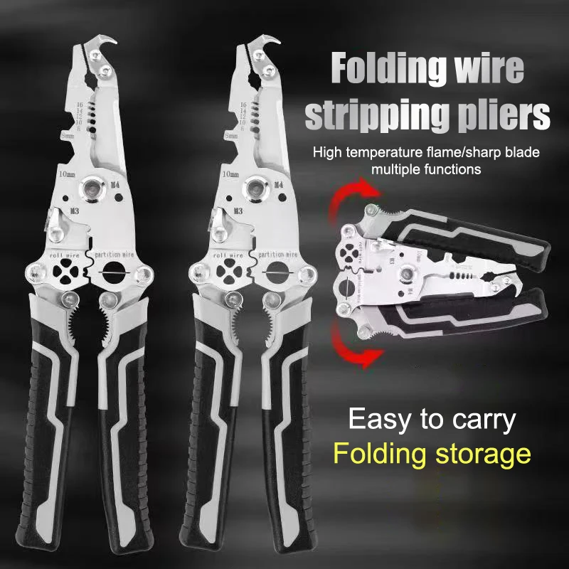 Foldable Wire Stripper Electricians Maintenance Anti-Slip Stripper Cable Multitool Wire Stripper Piler Wire Cutter Crimping Tool