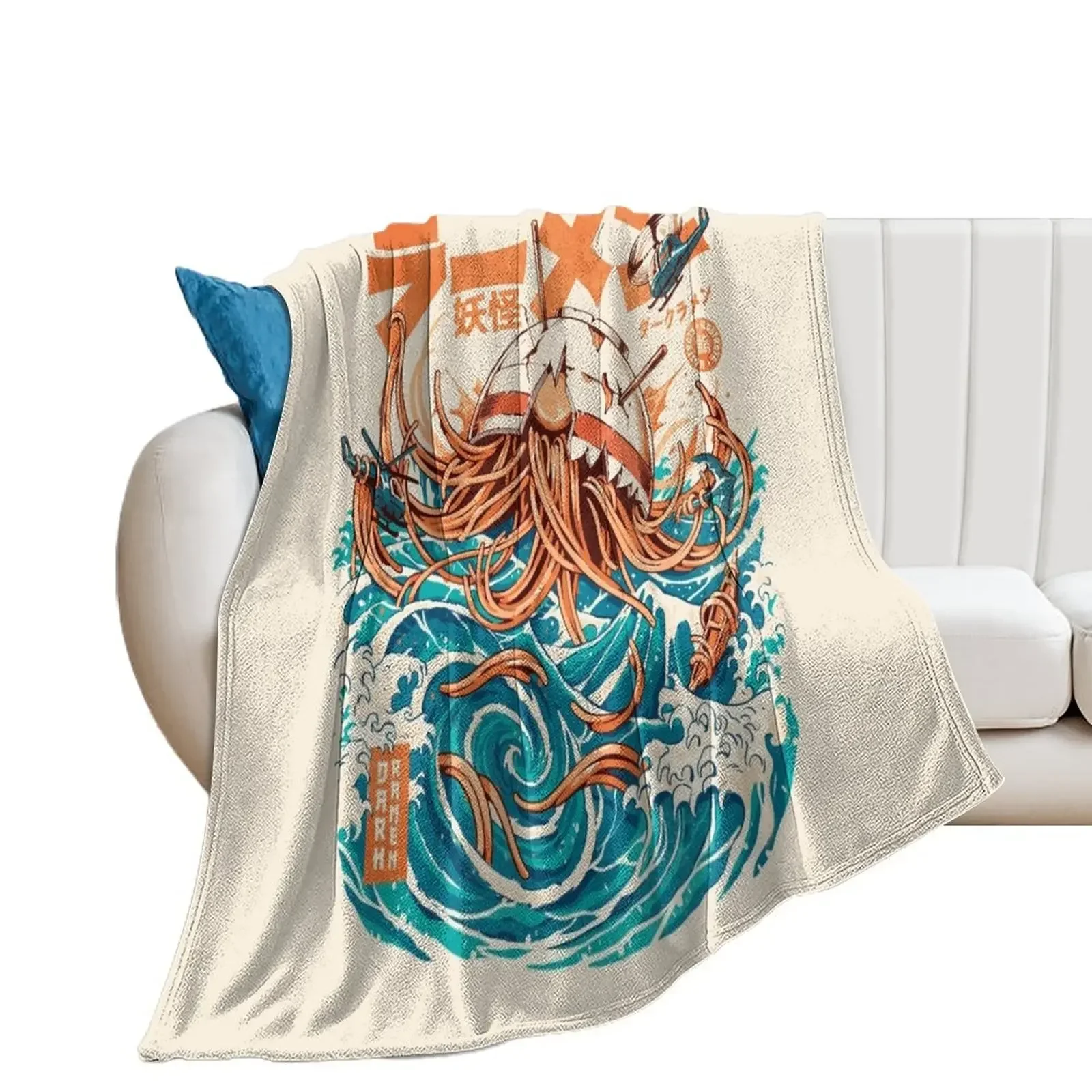 Dark Great Ramen off Kanagawa Throw Blanket Shaggy Decorative Throw Blankets