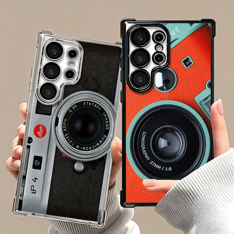 Vintage Classic Camera Pattern Soft Phone Case For Samsung Galaxy S26 Ultra S25 Edge S24 FE S23 Plus S22 S21 + S20 Plating Anti-