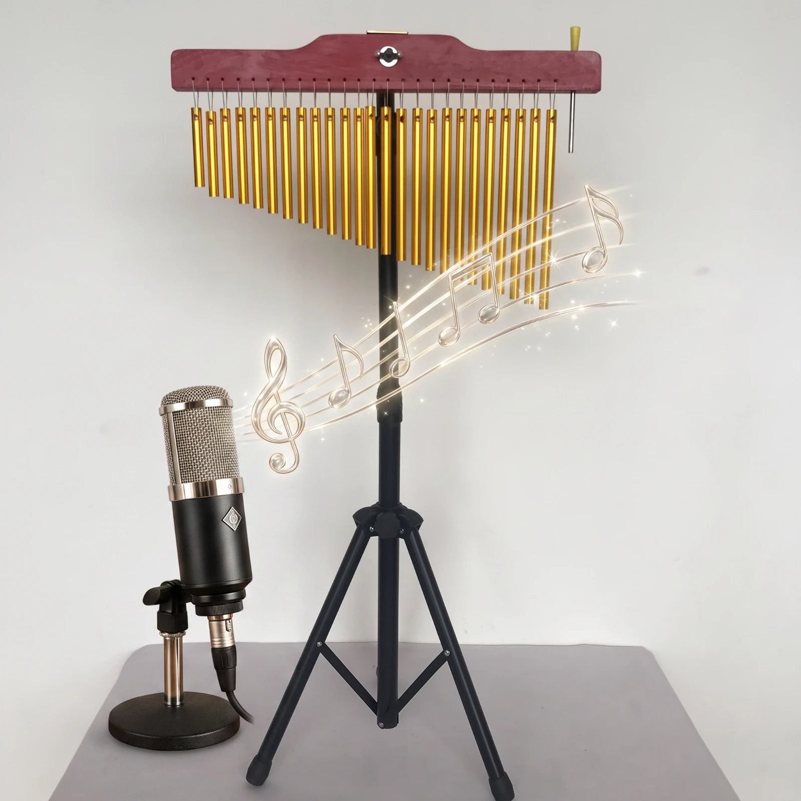 Wind Chime with Stand Beech Wood Bar Chime Percussion Instrument Melodious Crisp for Music Teachers, Classroom, Rehearsal
