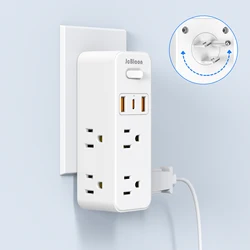 360°Rotating Plug US Power Strip with 6 AC Outlets 3 USB Ports 1 Type-C,Multiple Wall Socket with Switch Network Filter for Home