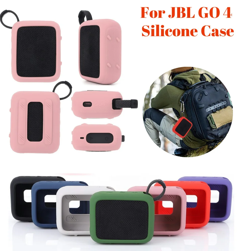 Speaker Silicone Case Anti Scratch Protective Case with Carabiner Soft Skin Sleeve for JBL GO 4 BT Speaker Cover Accessory