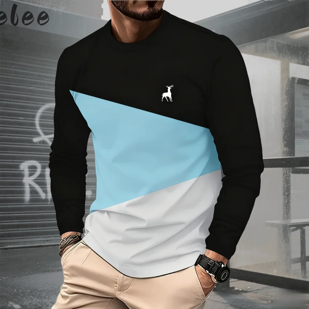 

2025 Мужская повседневная трендовая футболка с длинным рукавом, футболка с круглым вырезом, дышащая модная футболка с длинными рукавами, универсальная футболка с длинным рукавом