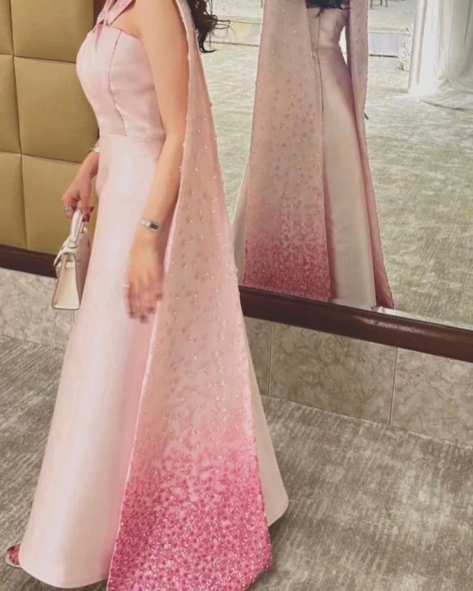 Customized Elegant Evening Dresses Satin Pink Prom Gowns Color gradient Special Occasion Luxurious Dresses فساتين سهرة