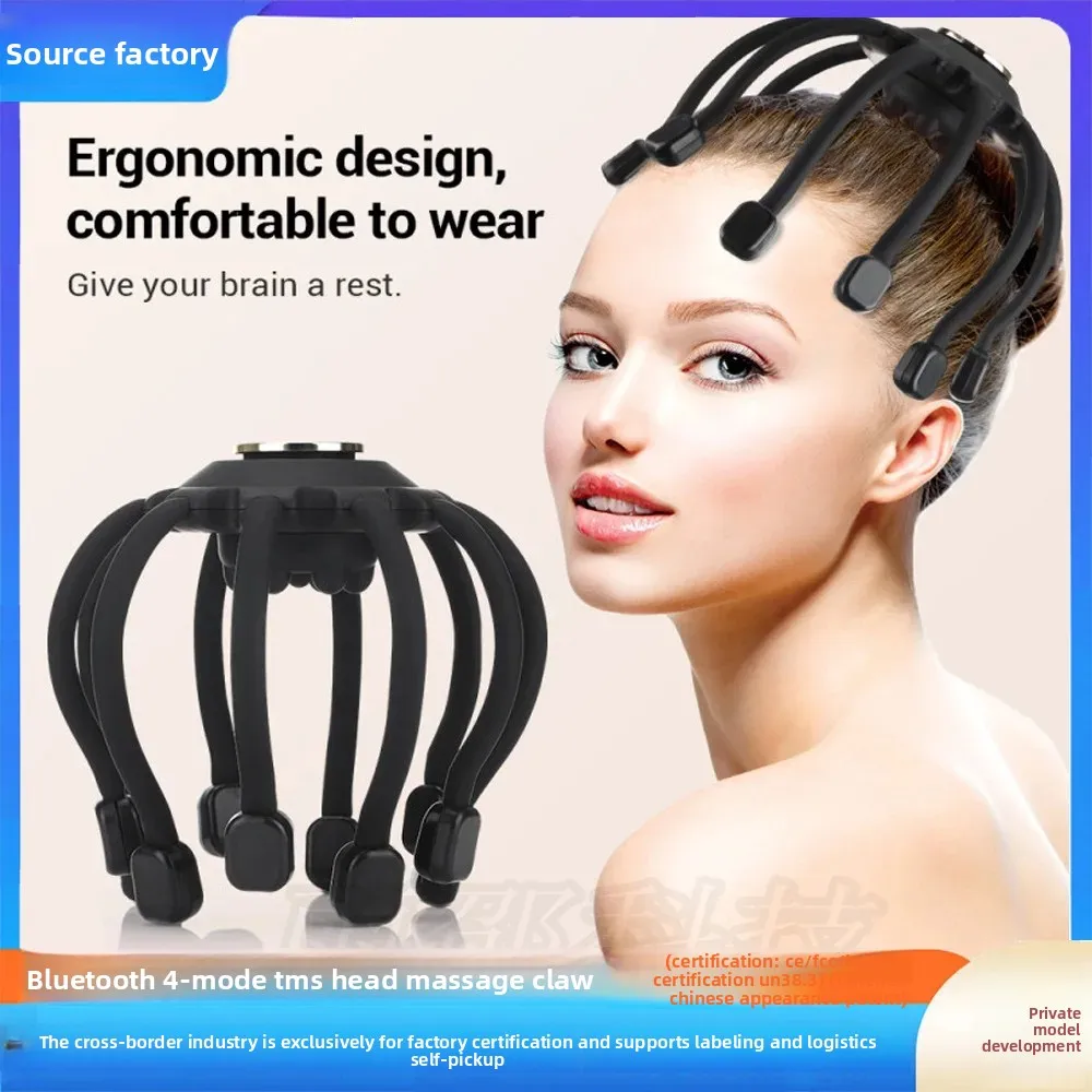Electric Head Massager, Smart Bluetooth Scalp Massager with 4 Modes, Octopus Claw Design, Vibrating Musical Massager, 16x15x15cm