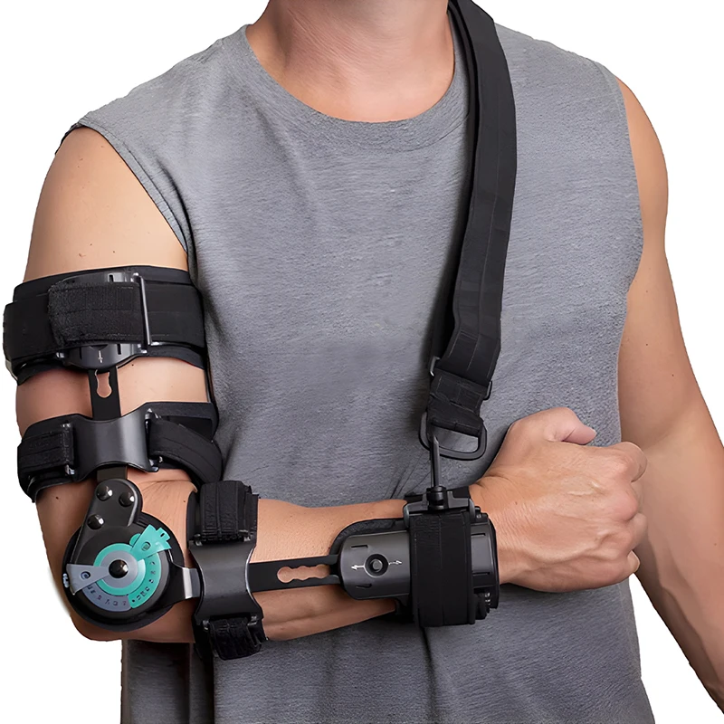 

Hinged ROM Elbow Brace with Strap Post OP Arm Cast Elbow Stabilizer Splint Support Injury Recovery Fracture Rehabilitation