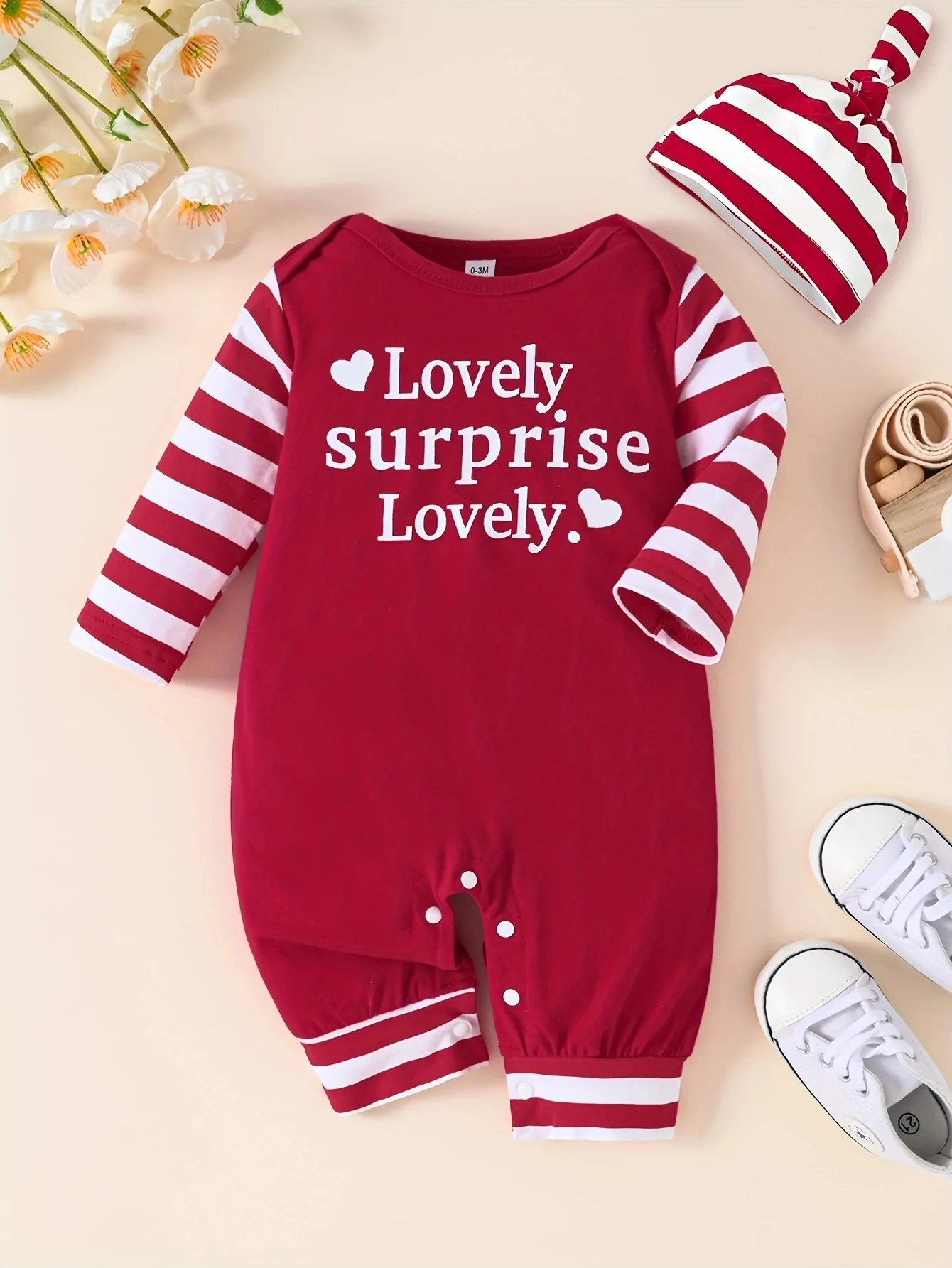 0-18 months Spring and Autumn New Valentine\'s Day Newborn Baby Boys and Girls Letter Printed Long sleeved Pants Striped jumpsuit