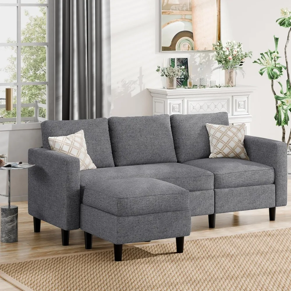 Sectional Sofa Couch Convertible L Shaped Sofas with Ottoman Small Sectional Couches for Living Room, 3 Seater Couch for Small