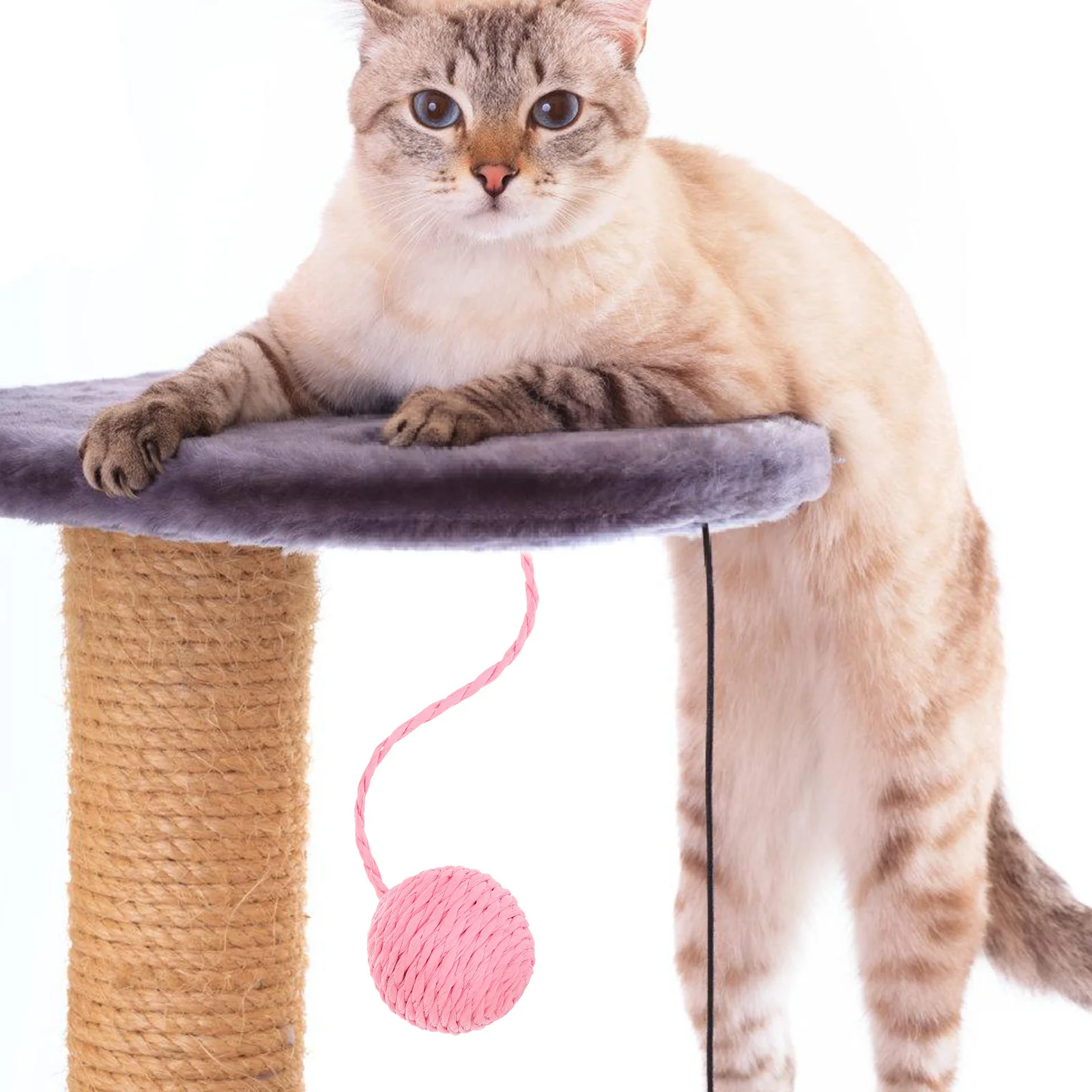 

Replacement Paper Rope Ball with Tail Cat Tree Accessory for Indoor Cats Hanging Cat Scratching Post Interactive Playing Ball