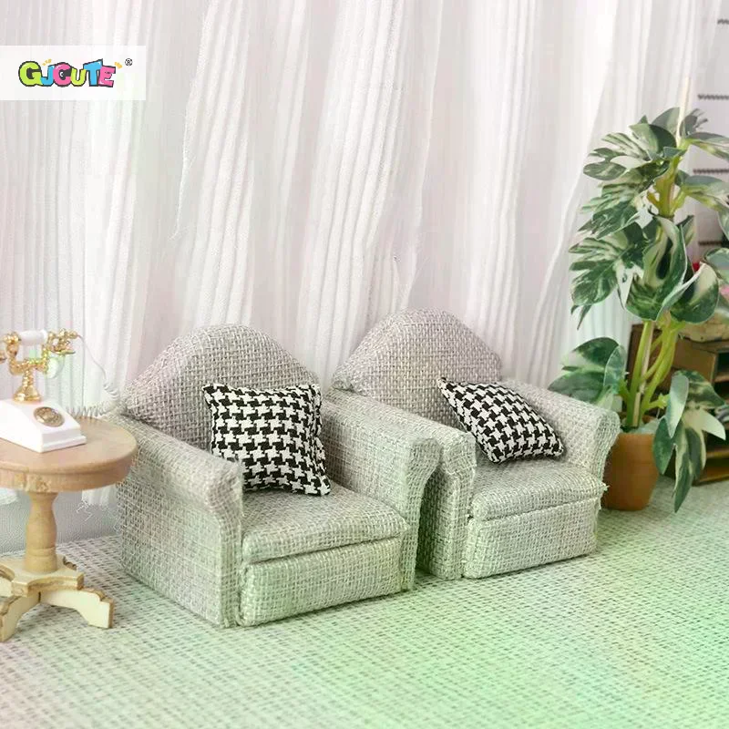 1/12 Poppenhuis Mini Vlas Bank Sierkussen Model Miniatuur Woonkamer Meubels Poppenhuis Thuis Scène Decoratie Accessoires
