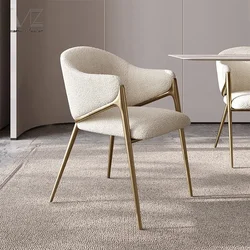 European Style Dinning Room Furniture Cafe Modern White Kitchen Chairs Stainless Steel Boucle Accent Dining Chair With Gold Leg