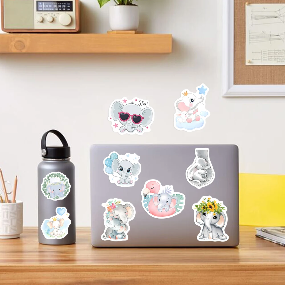 Cartoon Kawaii Elephants Cute Animal Stickers Aesthetic Decals DIY for Laptop Luggage Motorcycle Phone Waterproof Child Toy PVC