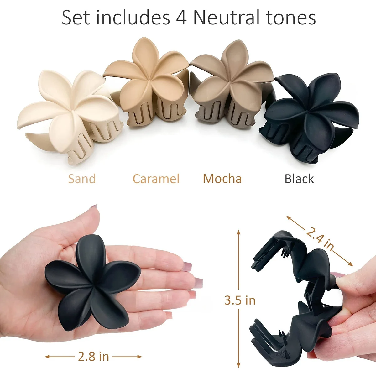 4Pcs New Fashion Flower Hair Claws for Women Large Hair Clips Crab Clamps Frosted Ponytail Shark Clip Headdress Hair Accessories