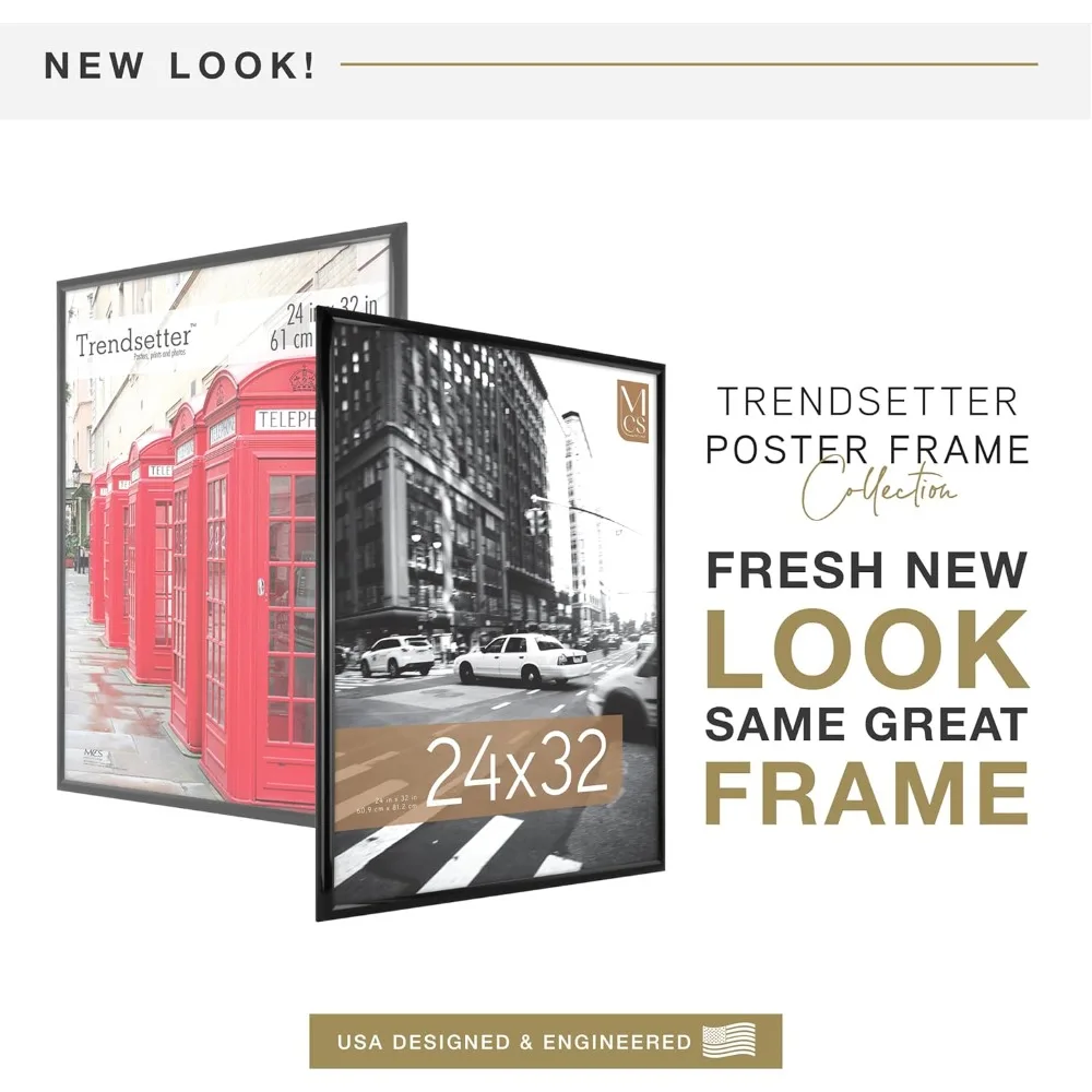 إطار ملصق أسود كبير اللمعان مقاس 24 × 32 - معلق على الحائط عموديًا/أفقيًا للصور والفن والألغاز