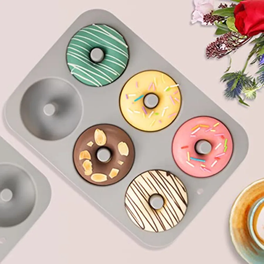 Silicone Donut Mold for 6 Doughnuts Set of 2 Food Grade LFGB Silicone Baking Pan Non-Stick Dishwasher Safe Heat Resistant and M